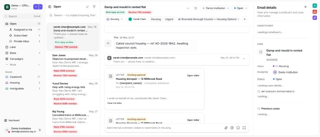CaseBase casework inbox
